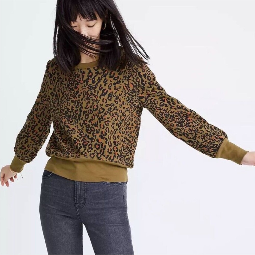 Madewell Banded Sweatshirt in Jungle Cat Small L2452 leopard cheetah animal